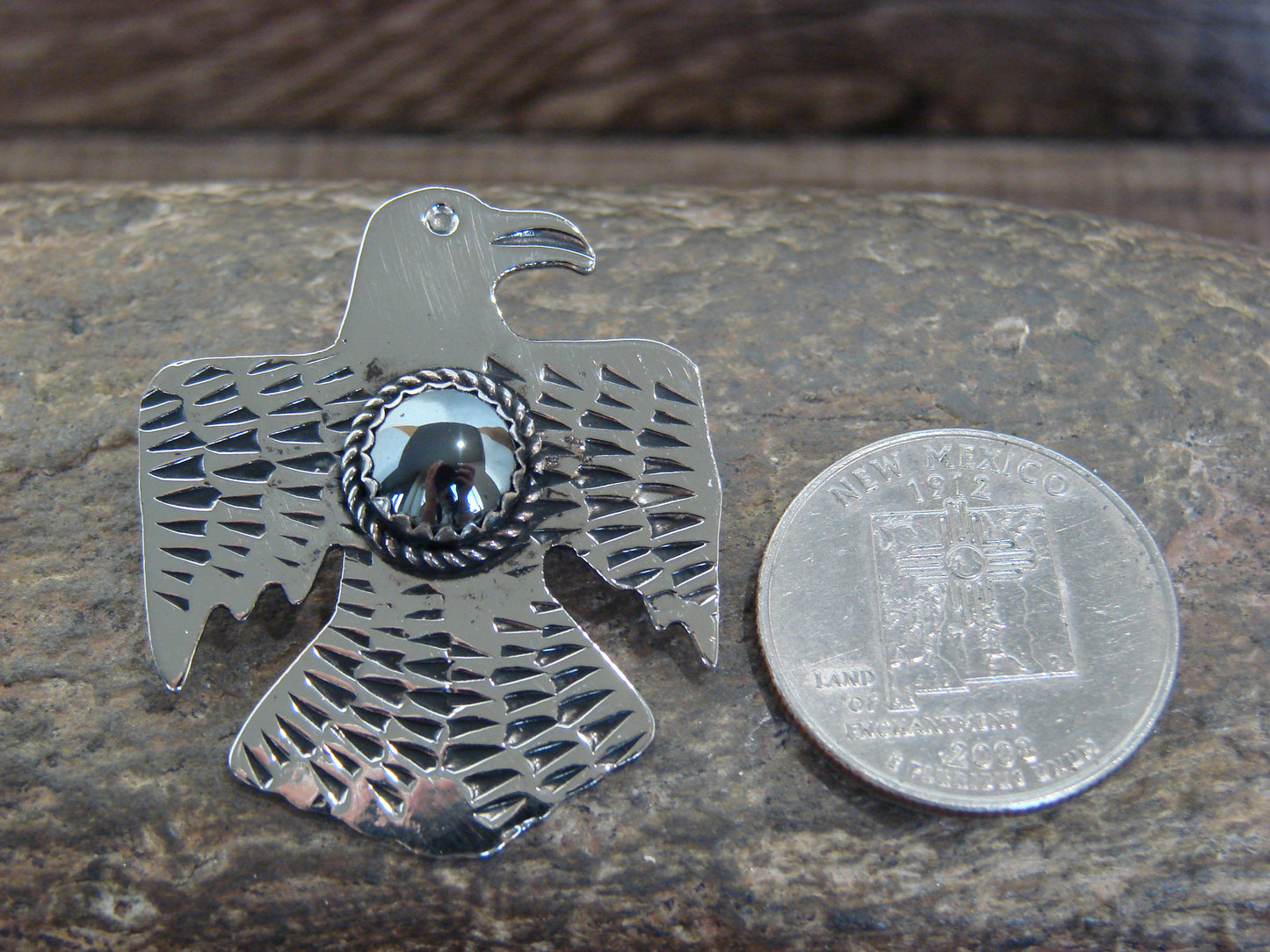 Native American Nickel Silver & Hematite Thunderbird Pendant - Cleveland