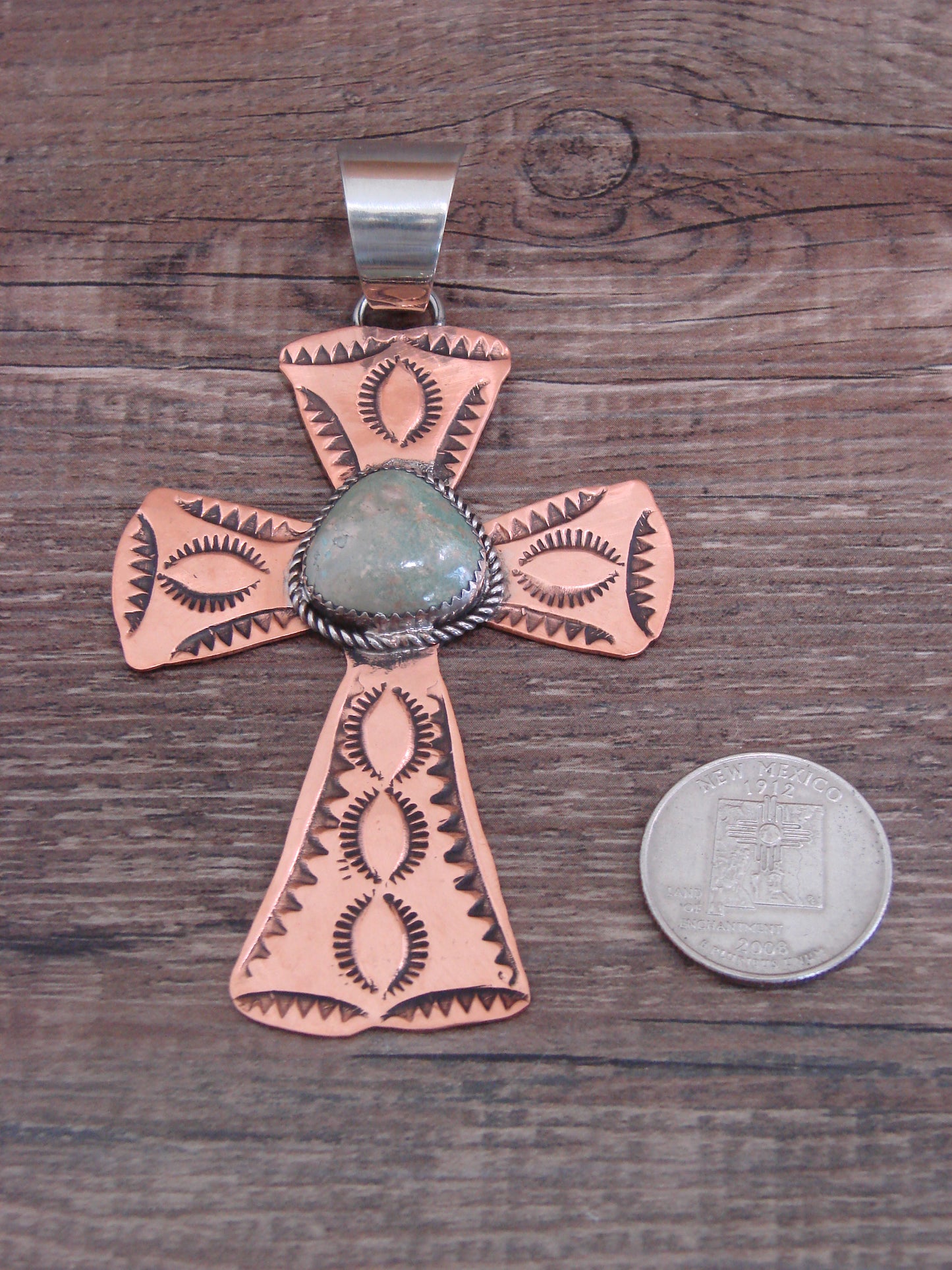 Native American Copper & Turquoise Cross Pendant by Cleveland