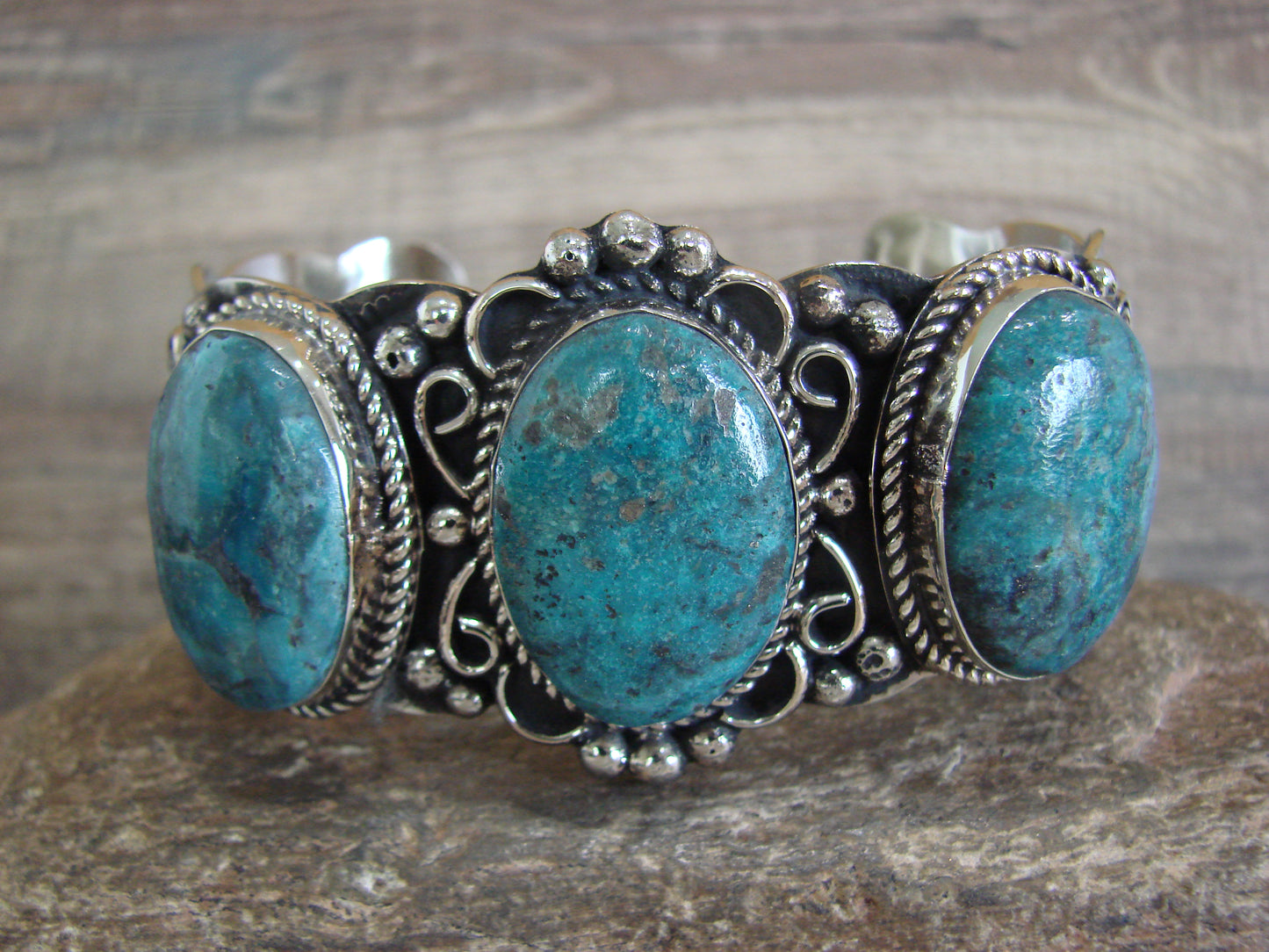 Native American Indian Nickel Silver & Turquoise Bracelet by Cleveland