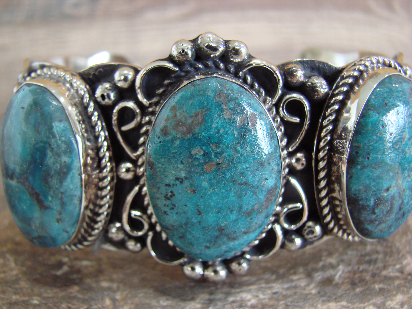 Native American Indian Nickel Silver & Turquoise Bracelet by Cleveland