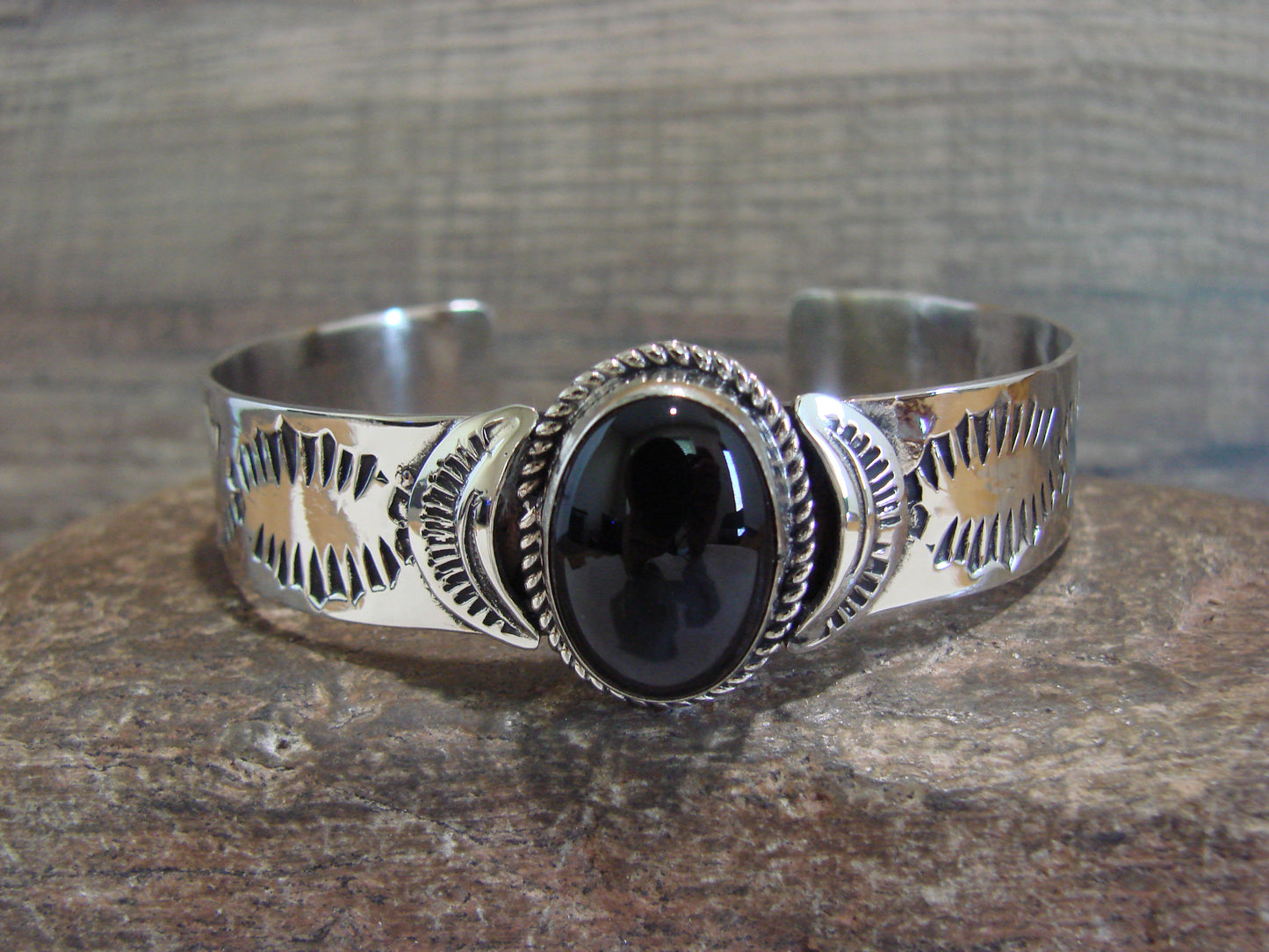 Navajo Indian Nickel Silver & Onyx Bracelet by Cleveland