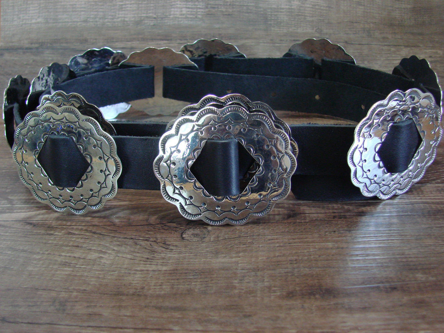 Native American Navajo Indian Nickel Silver Concho Belt by Cleveland