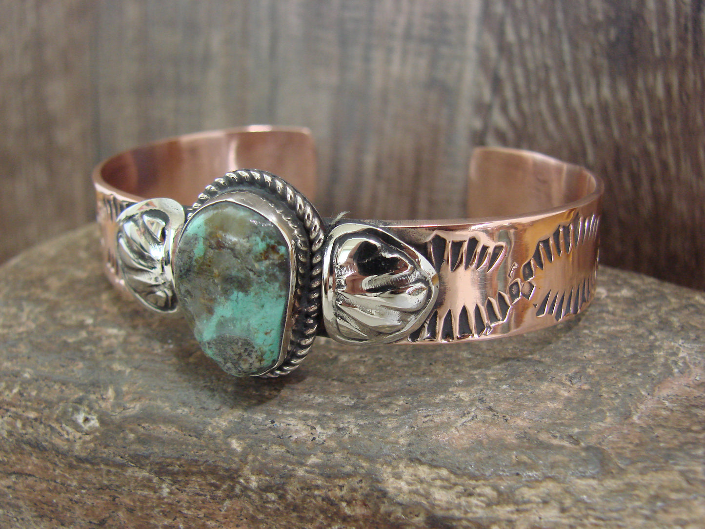 Native American Copper & Turquoise Bracelet by Cleveland