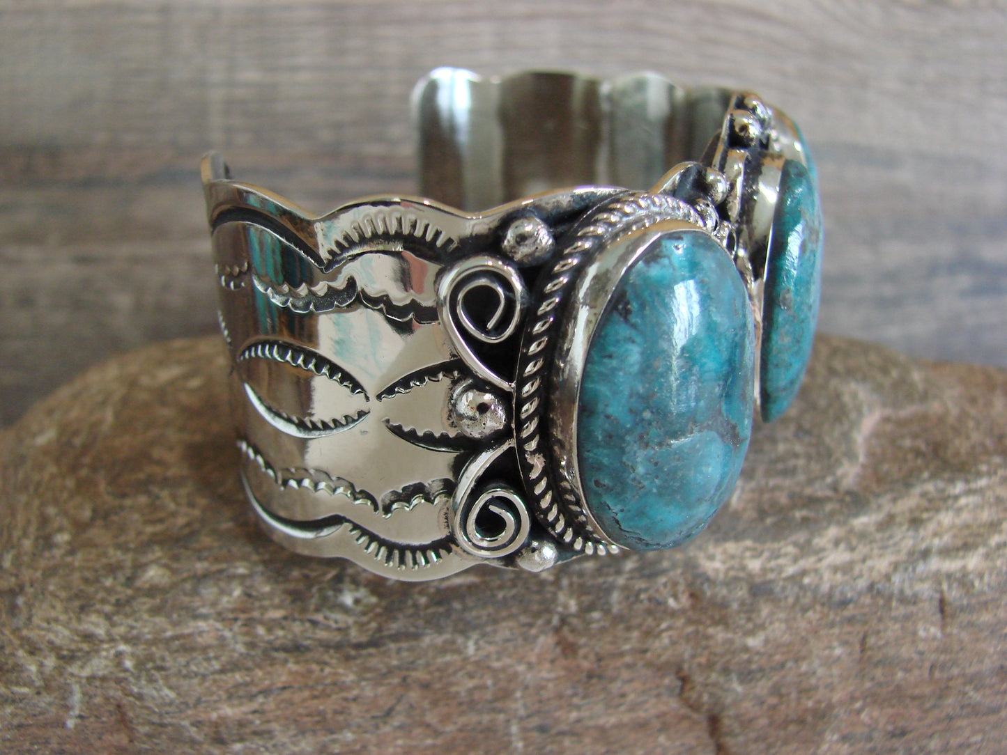 Native American Indian Nickel Silver & Turquoise Bracelet by Cleveland