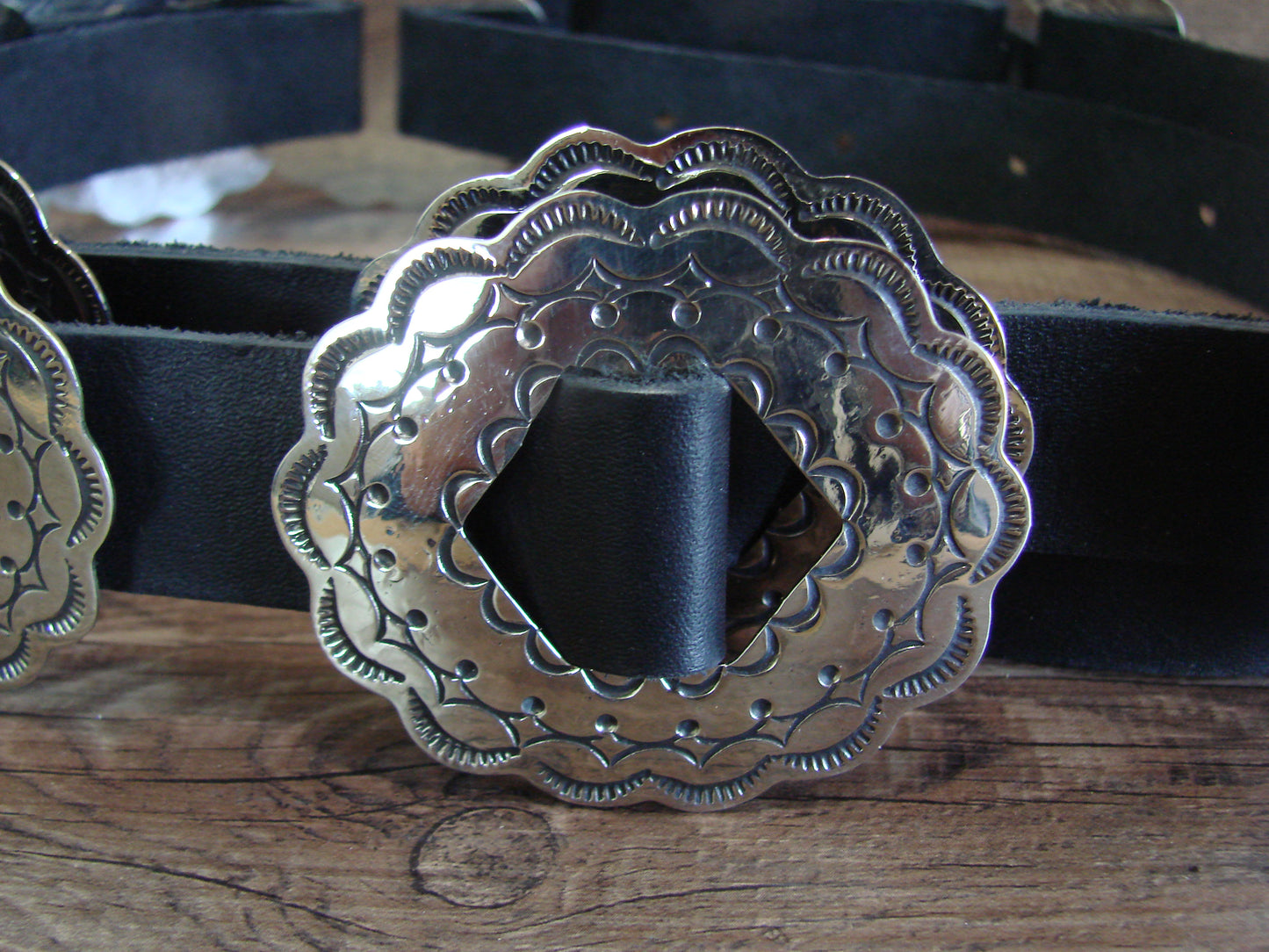 Native American Navajo Indian Nickel Silver Concho Belt by Cleveland