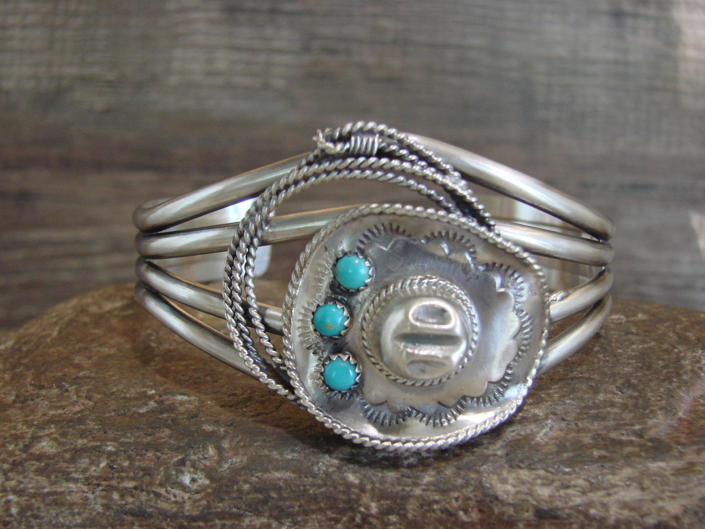 Native American Sterling Silver & Turquoise Roping Cowgirl Bracelet by Platero
