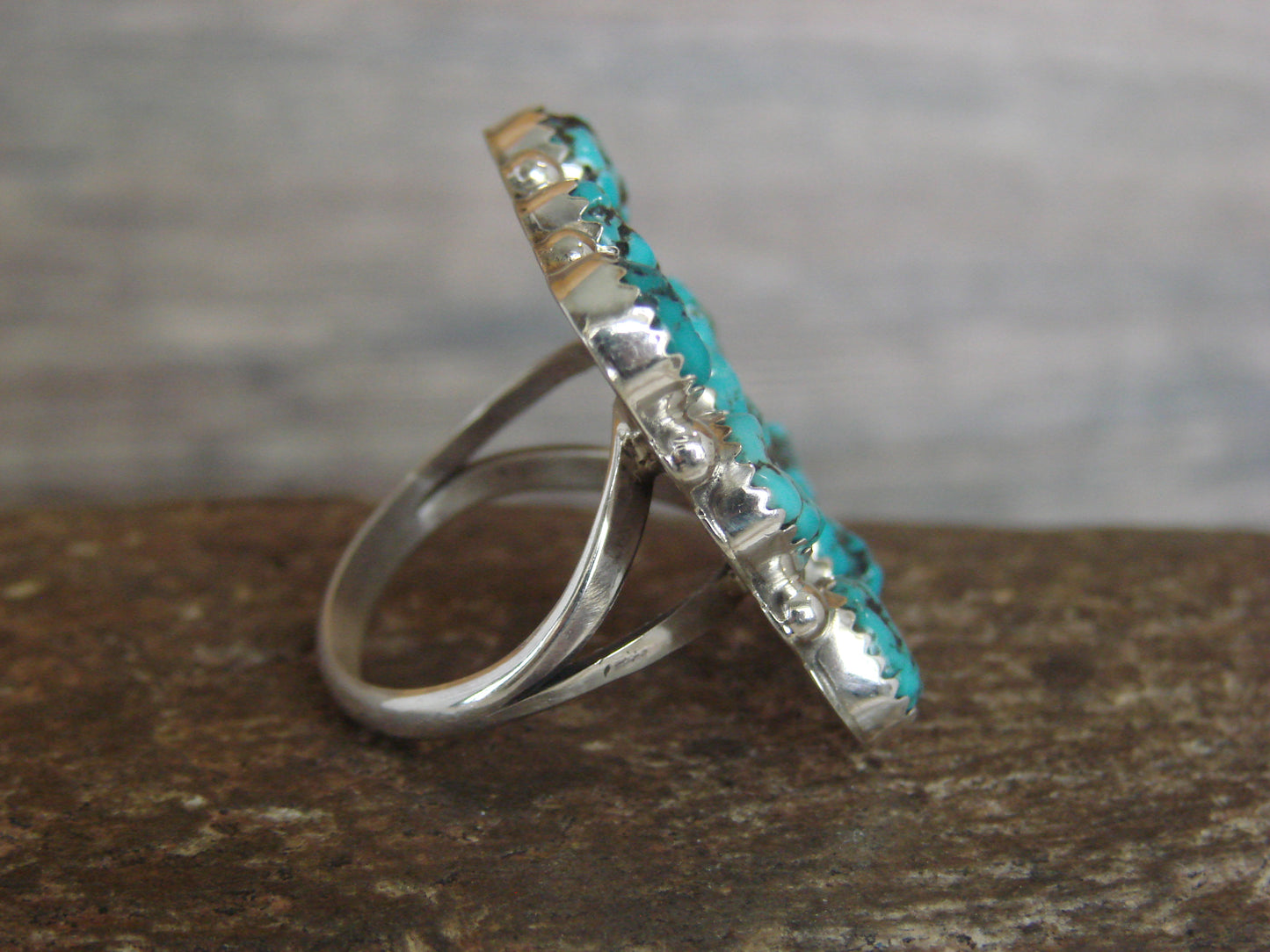 Native American Sterling Silver & Turquoise Cluster Ring - Begay - Size 7.5