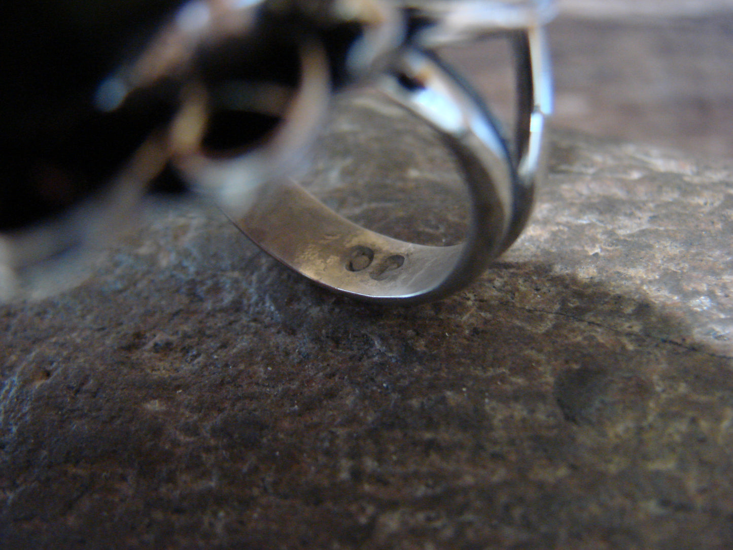 Native American Nickel Silver & Turquoise Ring by Cleveland - Size 12