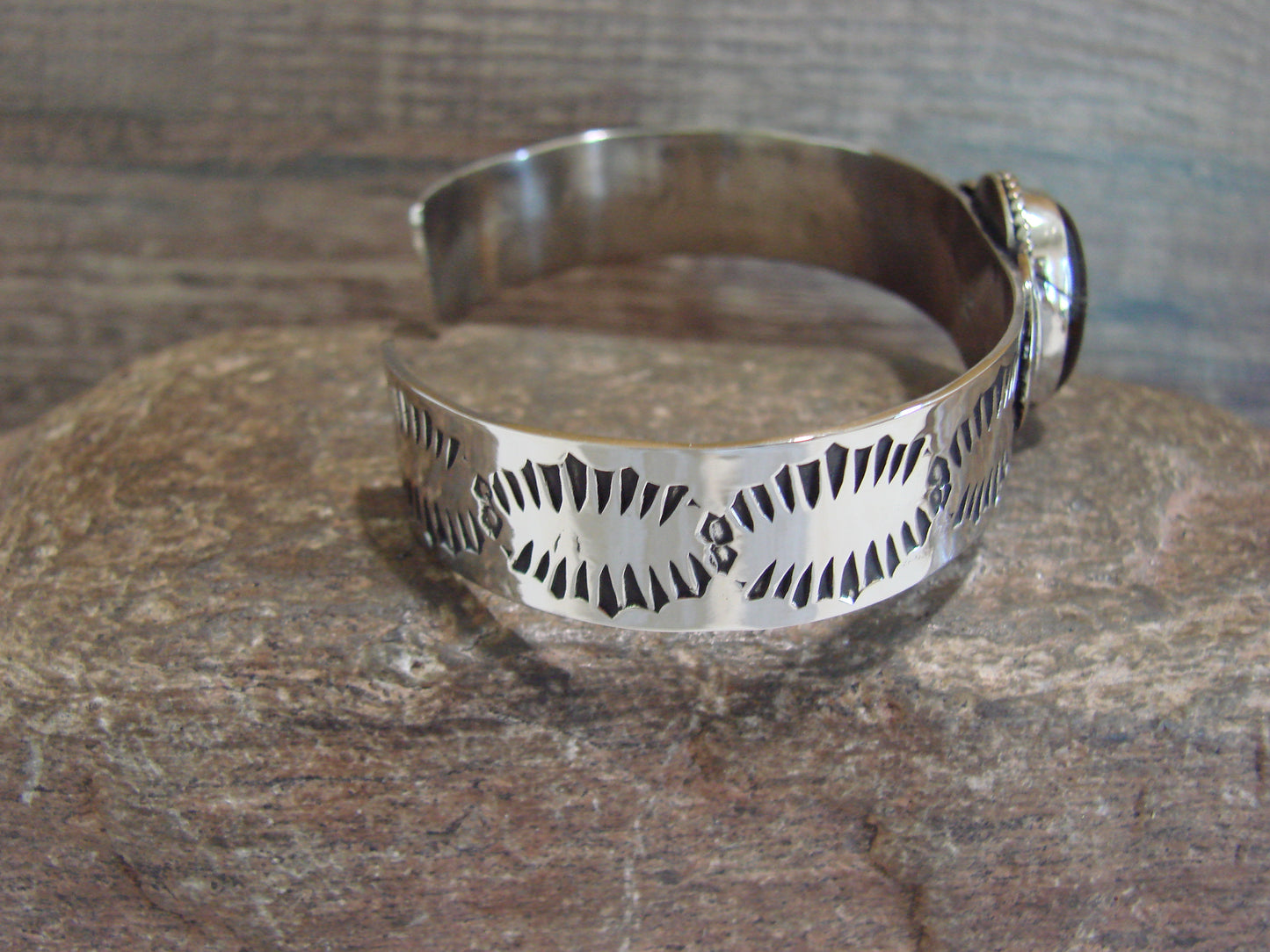 Navajo Indian Nickel Silver & Onyx Bracelet by Cleveland