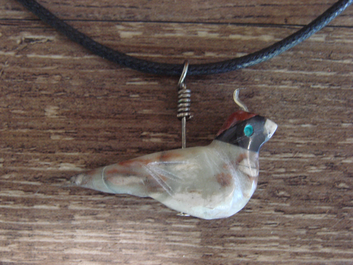 Hand Carved Picasso Marble Quail Fetish Necklace by Matt Mitchell