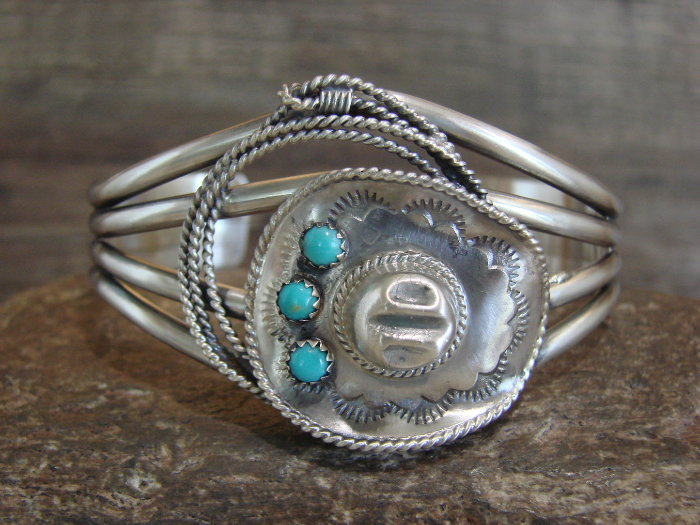 Native American Sterling Silver & Turquoise Roping Cowgirl Bracelet by Platero