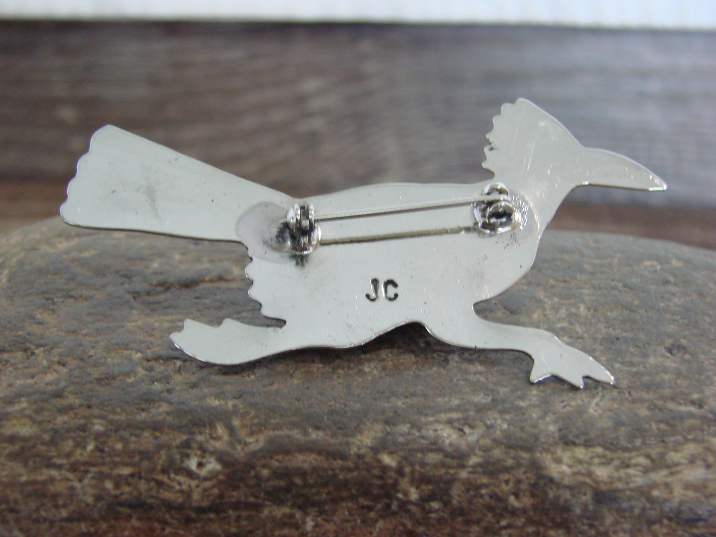 Native American Nickel Silver & Turquoise Road Runner Pin - Cleveland