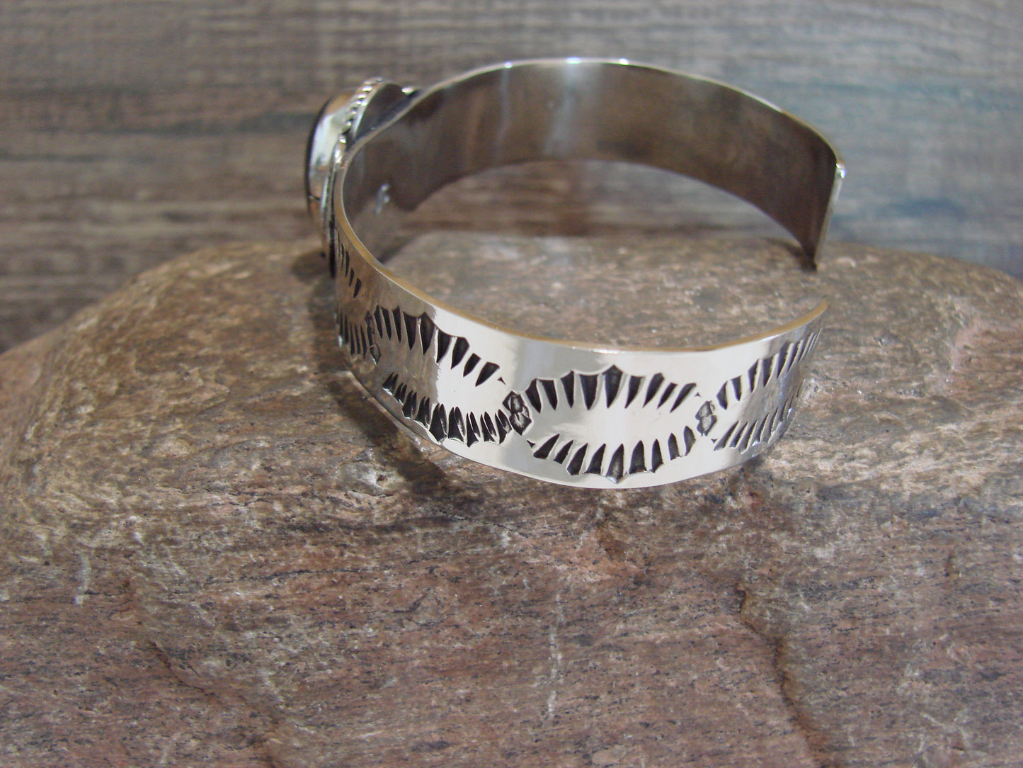 Navajo Indian Nickel Silver & Onyx Bracelet by Cleveland