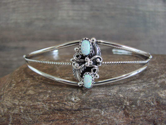 Native American Sterling Silver White Opal Feather Bracelet by Largo