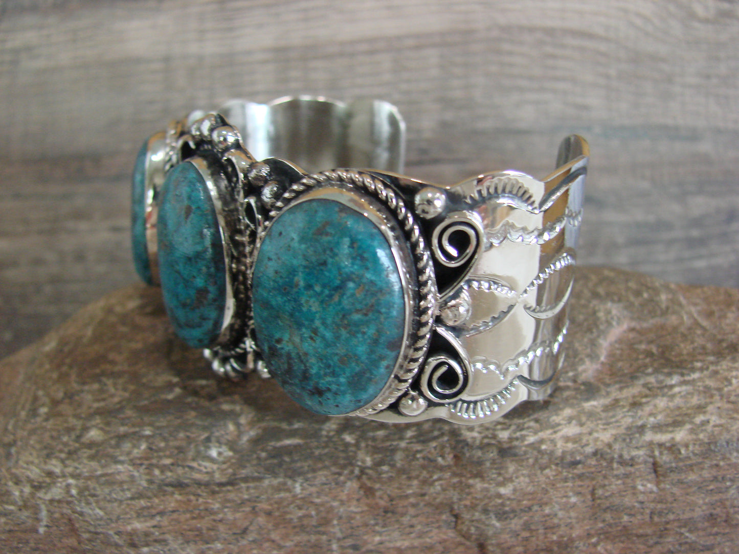 Native American Indian Nickel Silver & Turquoise Bracelet by Cleveland