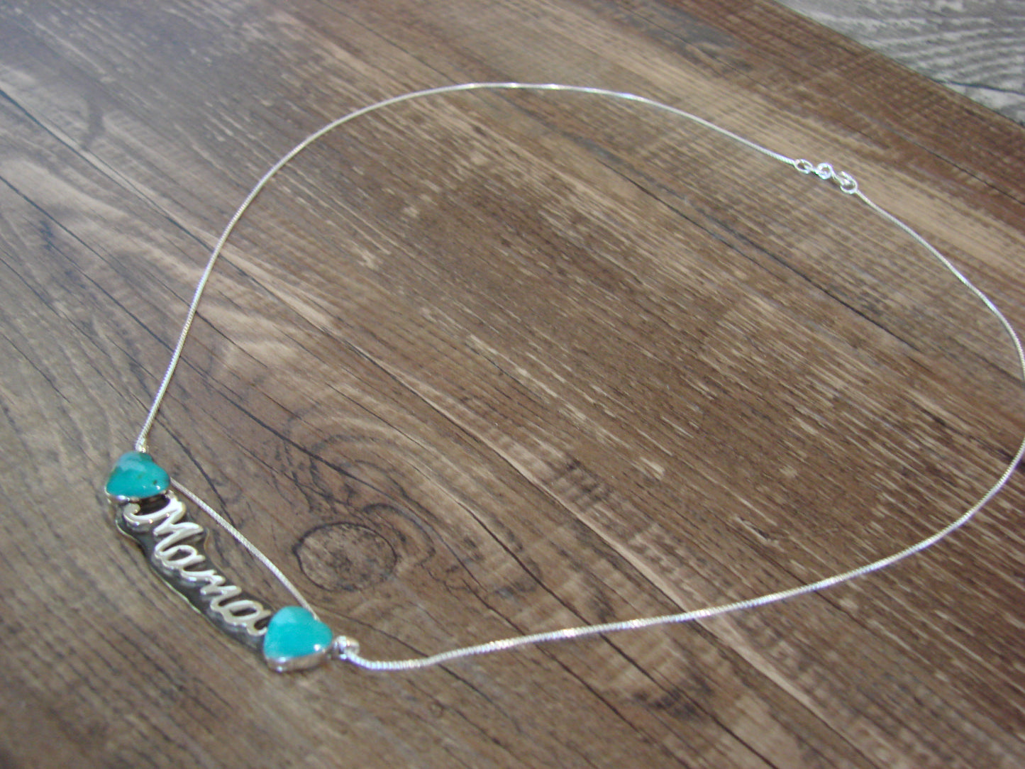Native American Sterling Silver & Turquoise Heart Mama Necklace Signed Yazzie