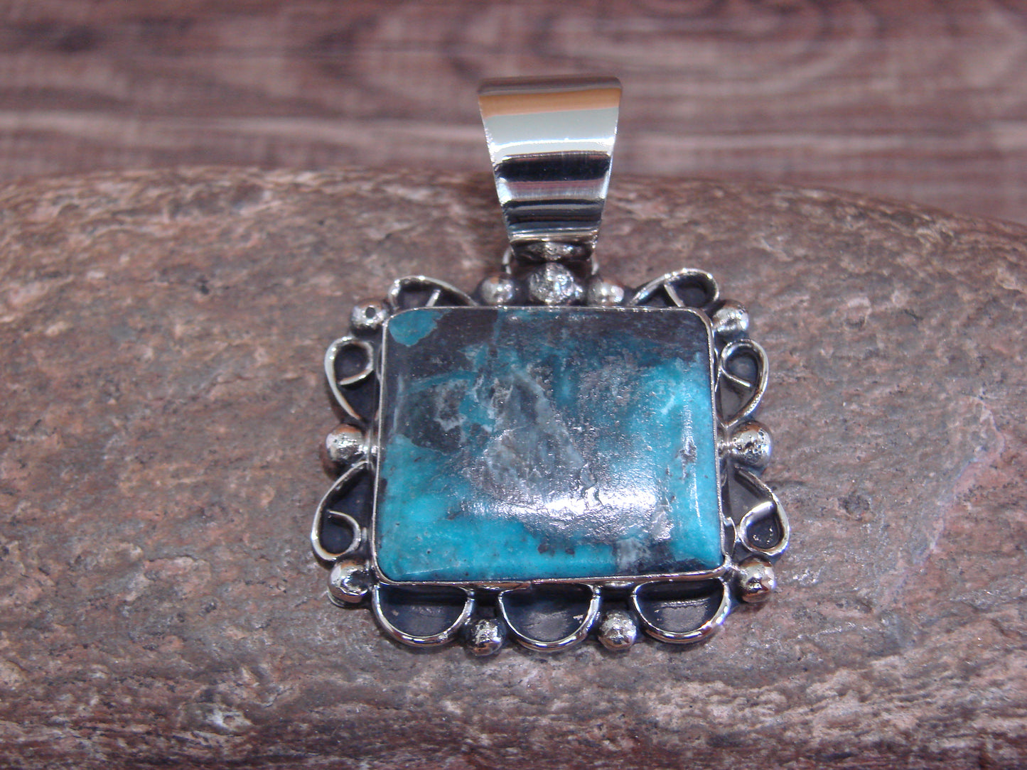 Native American Navajo Nickel Silver & Turquoise Pendant - Cleveland