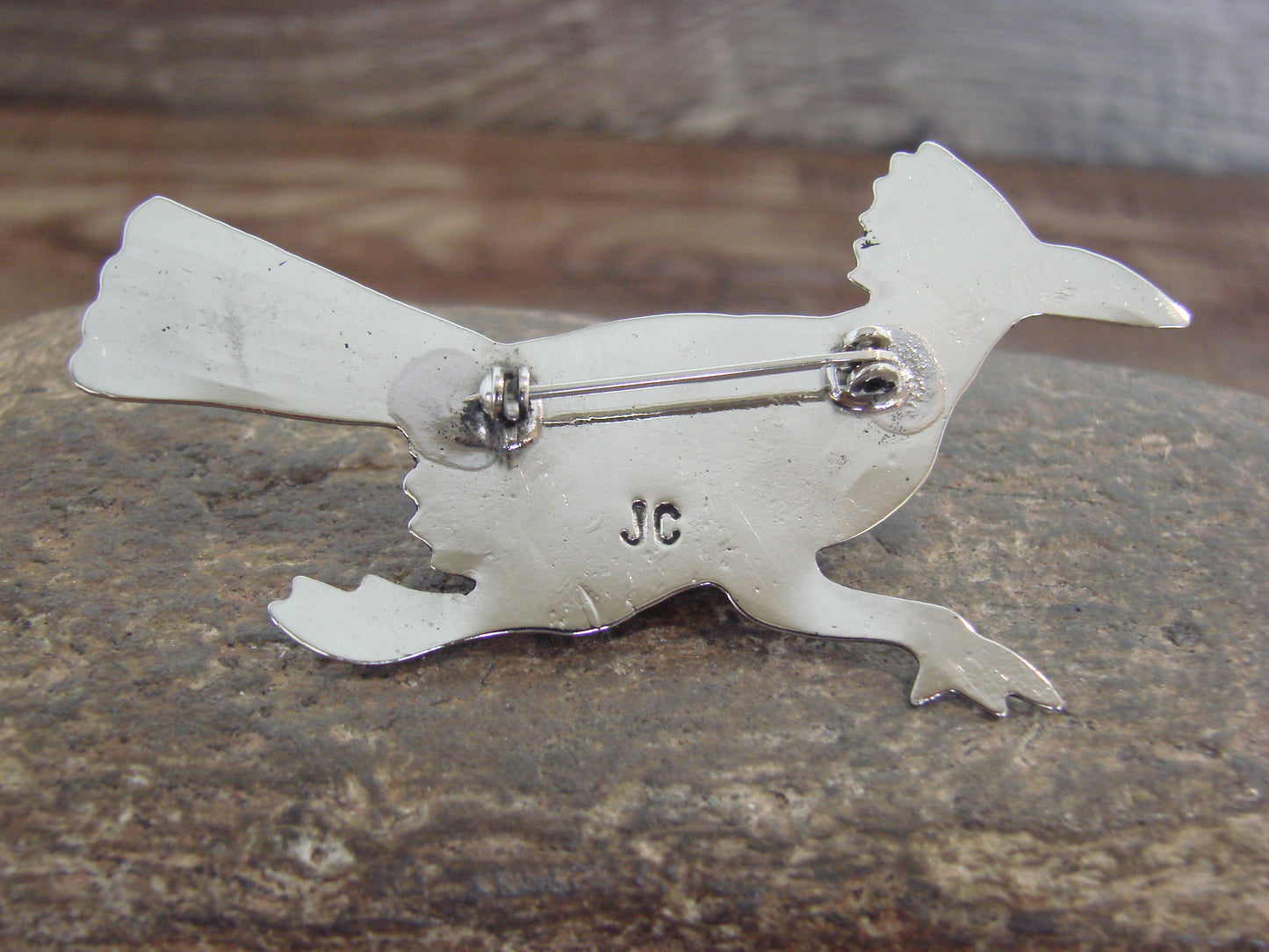 Native American Nickel Silver & Turquoise Road Runner Pin - Cleveland
