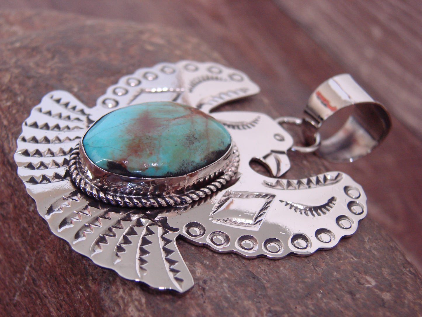 Native American Nickel Silver & Turquoise Eagle Pendant - Cleveland