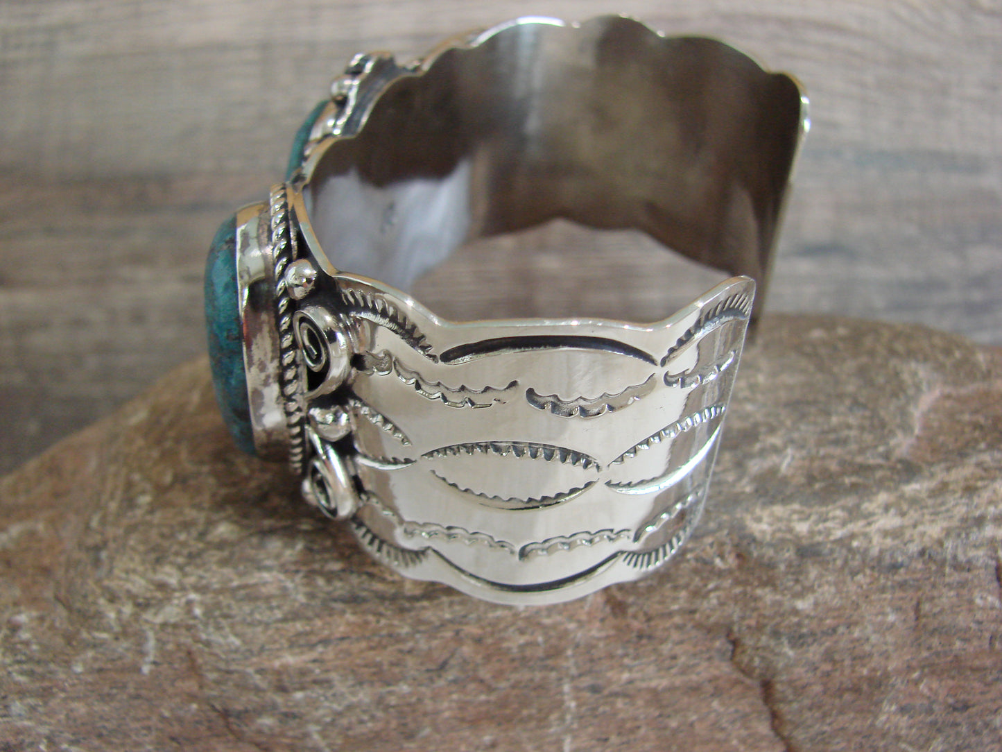 Native American Indian Nickel Silver & Turquoise Bracelet by Cleveland