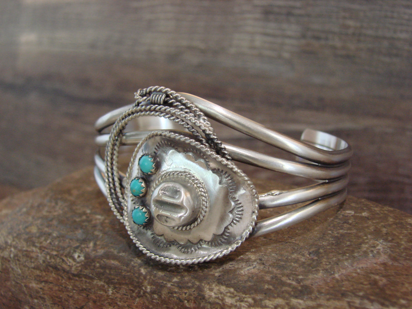 Native American Sterling Silver & Turquoise Roping Cowgirl Bracelet by Platero