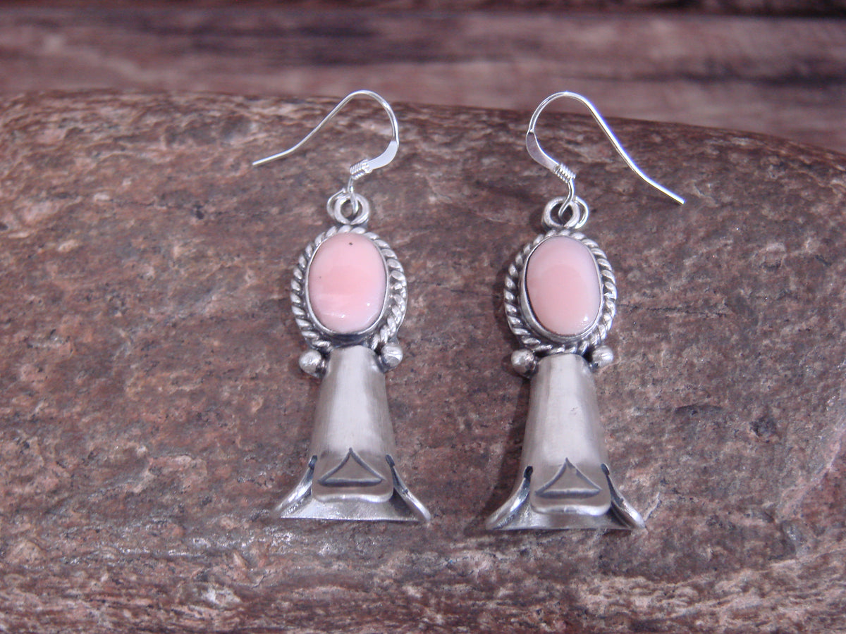 Native American Sterling Silver Shell Squash Blossom Dangle Earrings - McCarthy