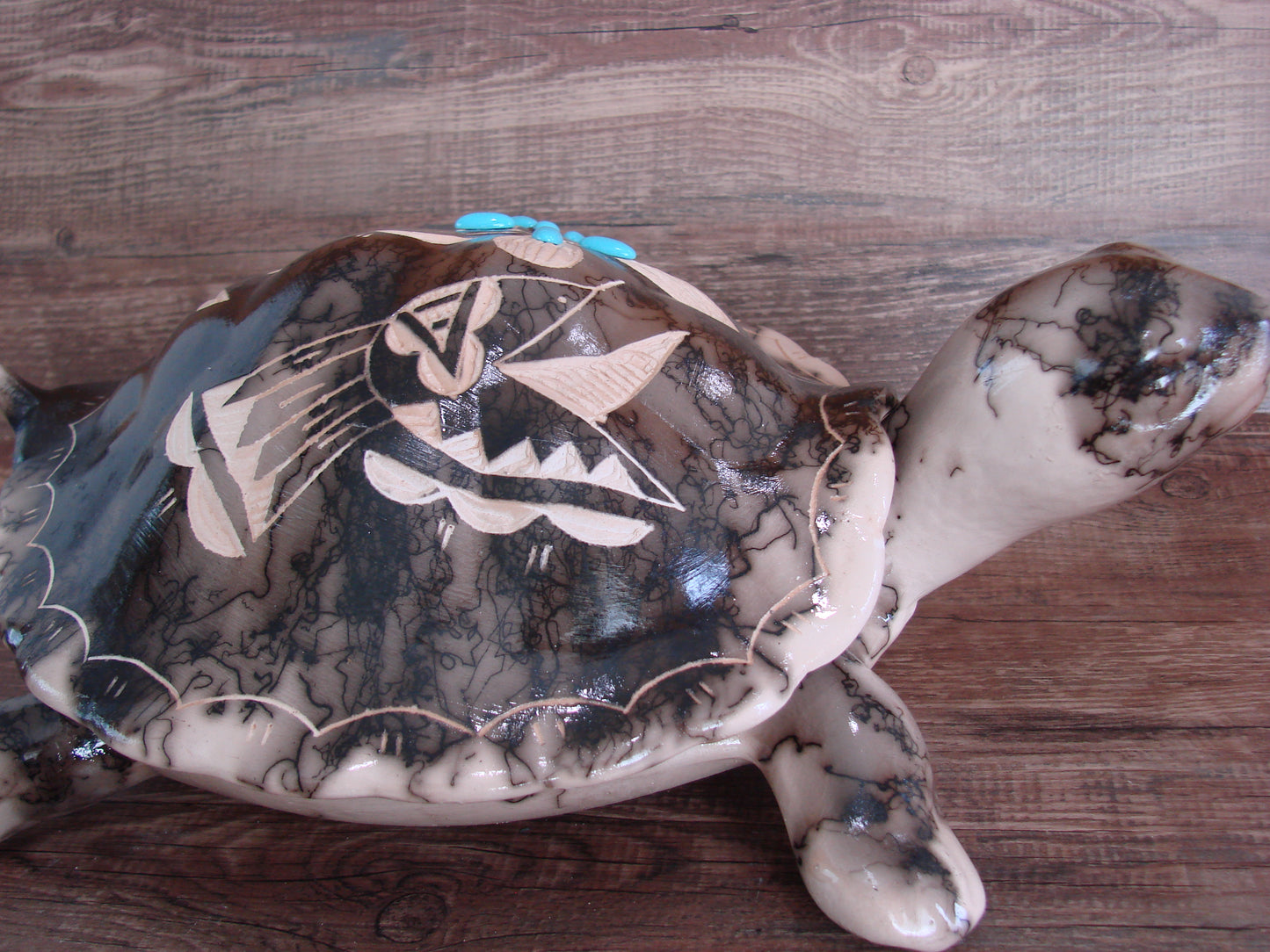 Large Navajo Pottery Horse Hair Turtle Jewelry Trinket Box by Vail