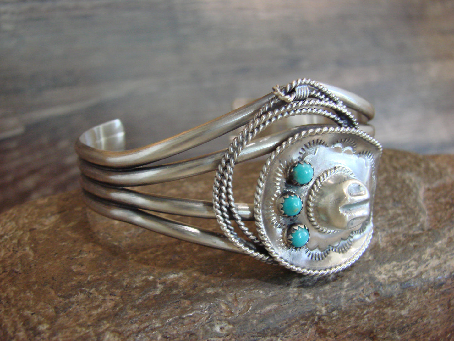 Native American Sterling Silver & Turquoise Roping Cowgirl Bracelet by Platero
