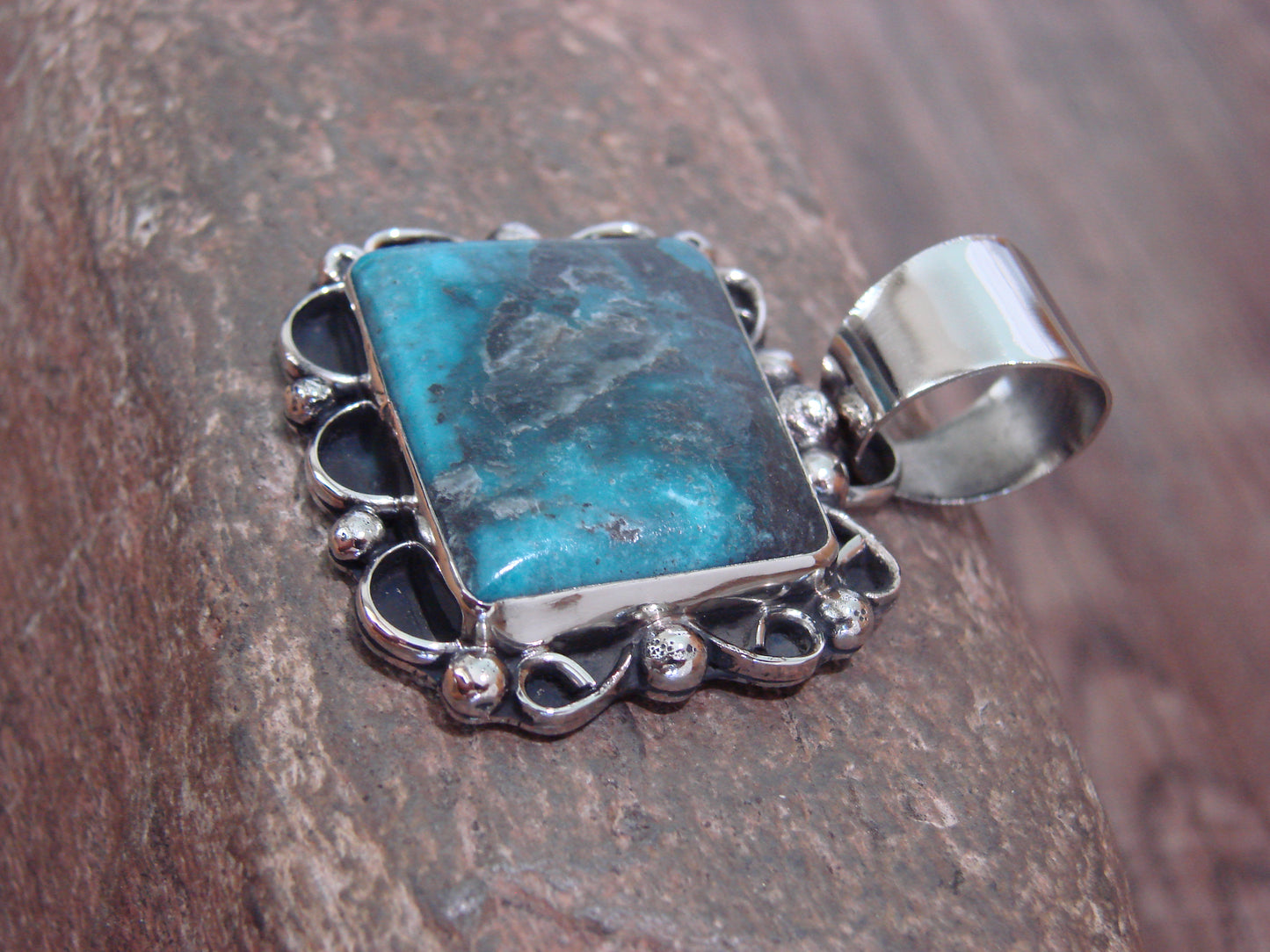 Native American Navajo Nickel Silver & Turquoise Pendant - Cleveland