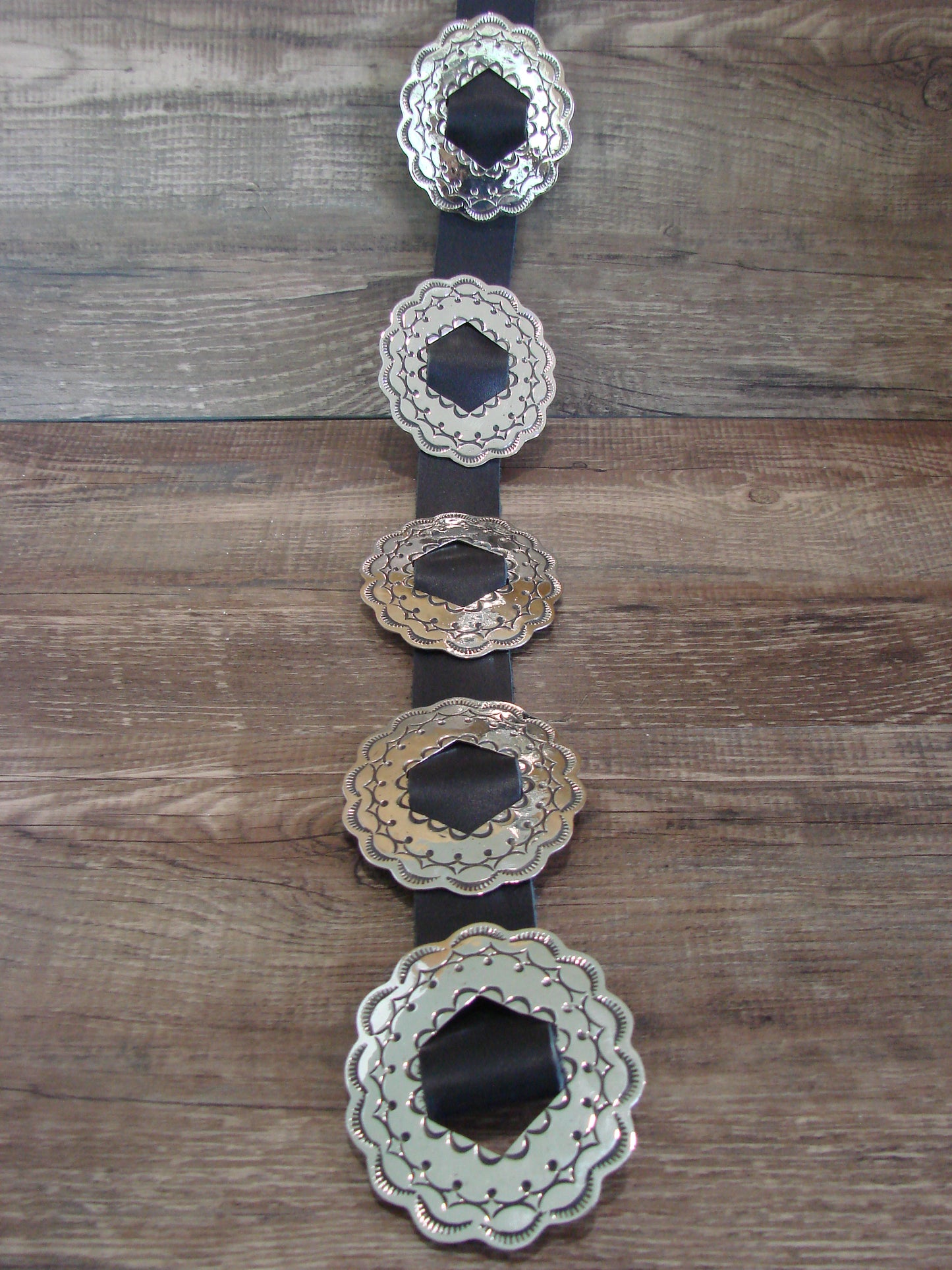 Native American Navajo Indian Nickel Silver Concho Belt by Cleveland
