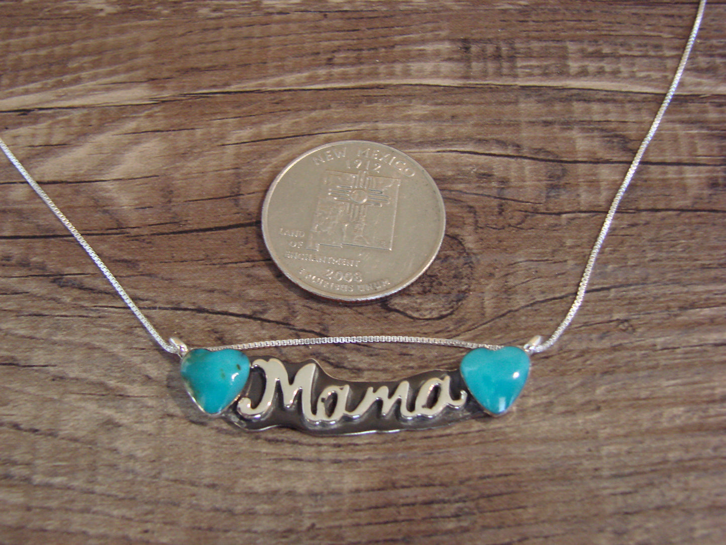 Native American Sterling Silver & Turquoise Heart Mama Necklace Signed Yazzie