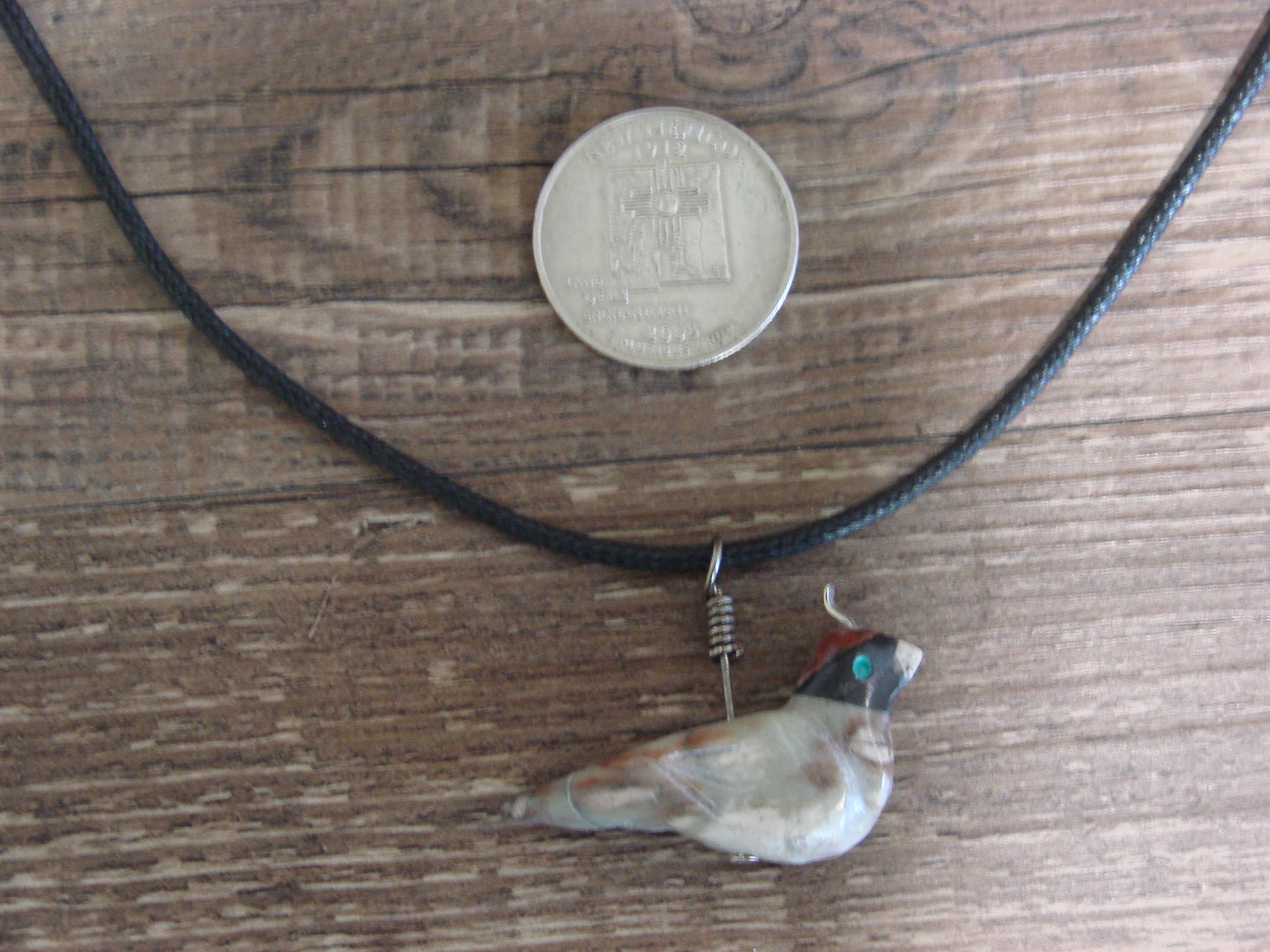 Hand Carved Picasso Marble Quail Fetish Necklace by Matt Mitchell