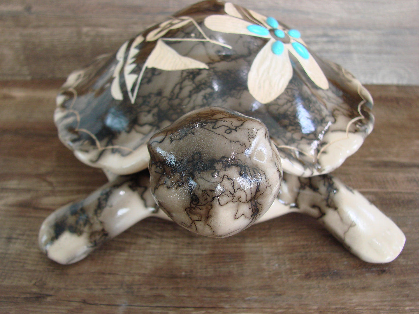Large Navajo Pottery Horse Hair Turtle Jewelry Trinket Box by Vail