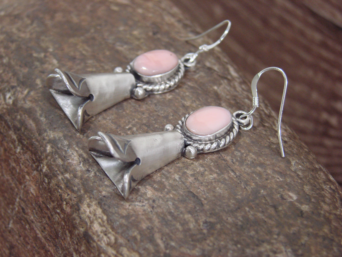Native American Sterling Silver Shell Squash Blossom Dangle Earrings - McCarthy