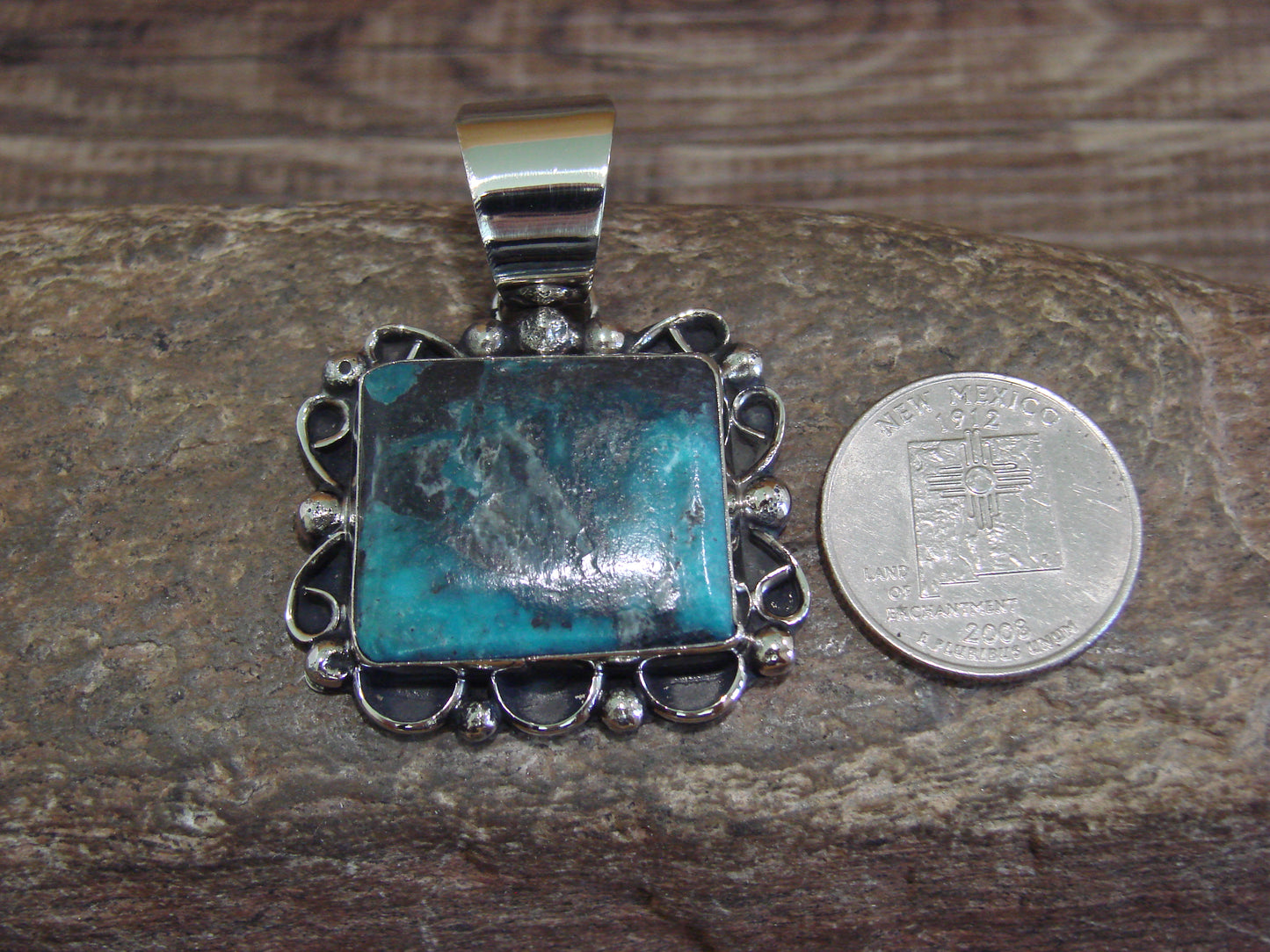 Native American Navajo Nickel Silver & Turquoise Pendant - Cleveland
