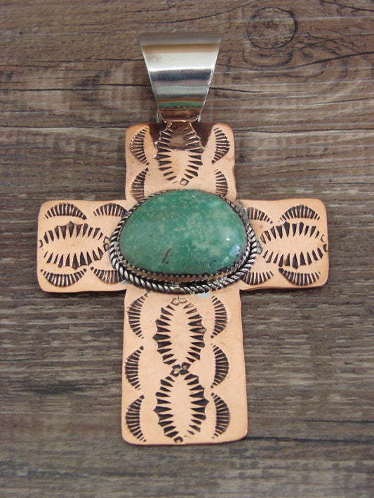 Native American Copper & Turquoise Cross Pendant by Cleveland