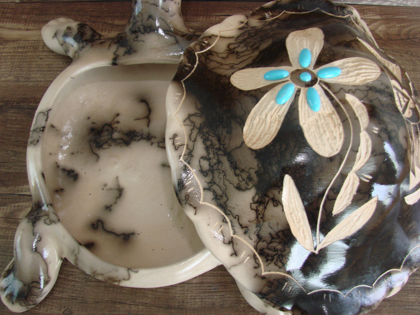 Large Navajo Pottery Horse Hair Turtle Jewelry Trinket Box by Vail