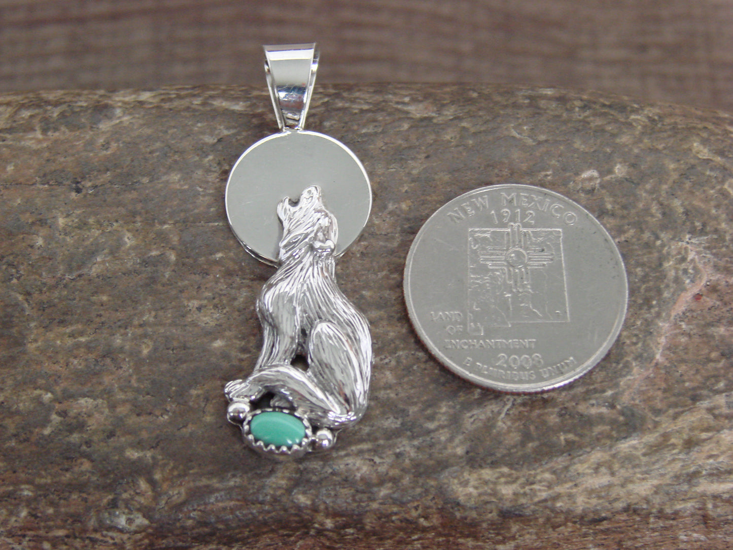 Native American Sterling Silver Turquoise Wolf Pendant by Yellowhair