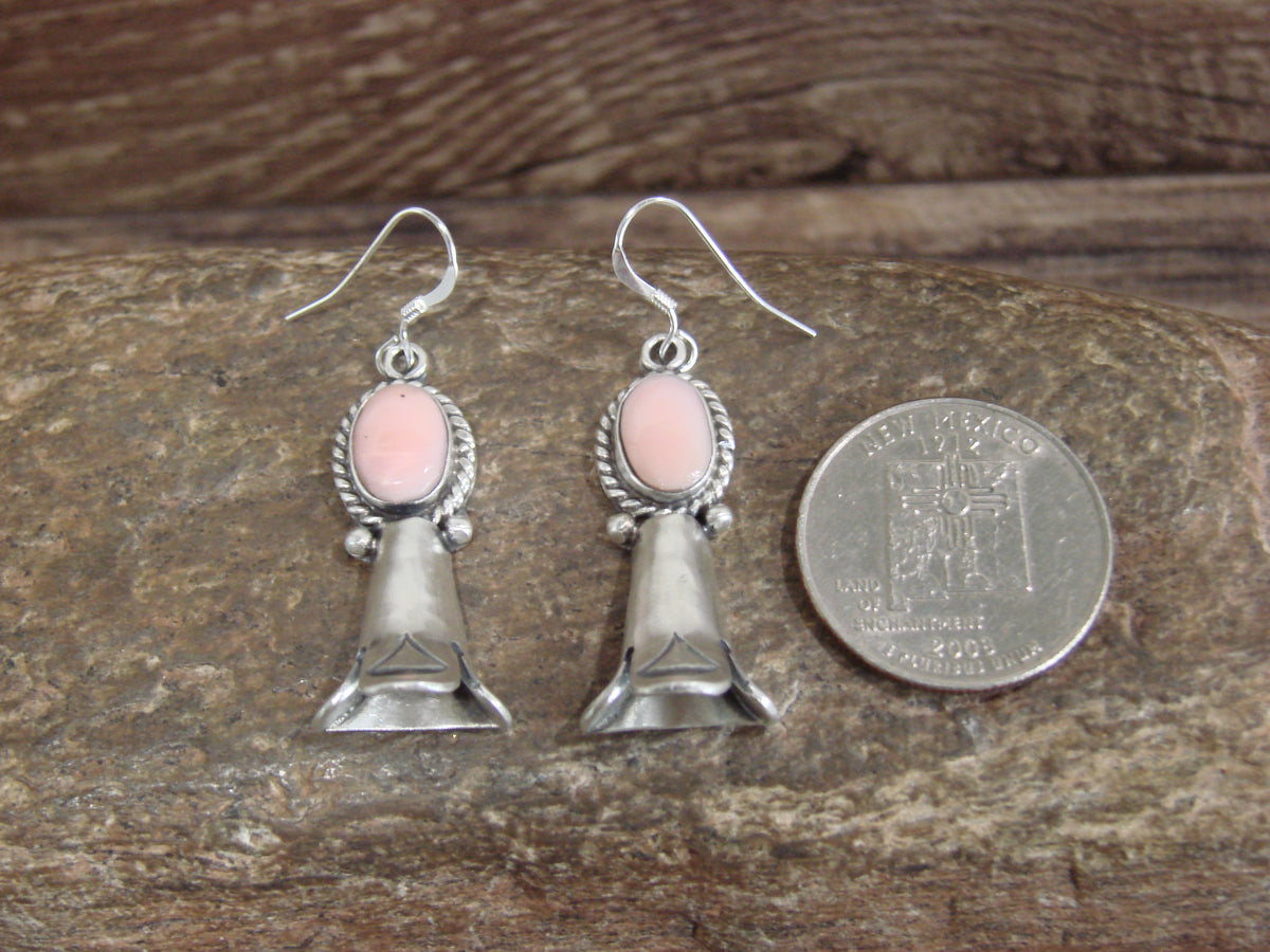 Native American Sterling Silver Shell Squash Blossom Dangle Earrings - McCarthy