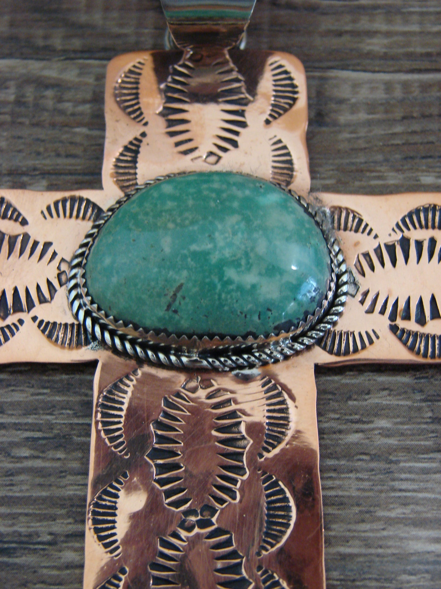 Native American Copper & Turquoise Cross Pendant by Cleveland