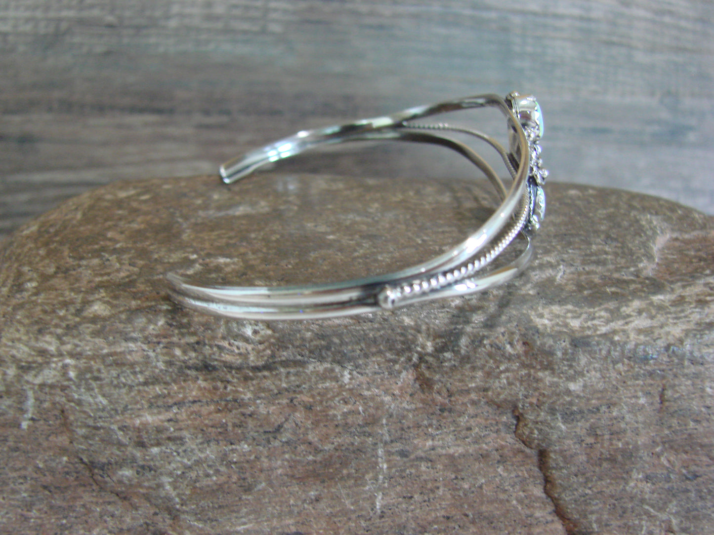 Native American Sterling Silver White Opal Feather Bracelet by Largo