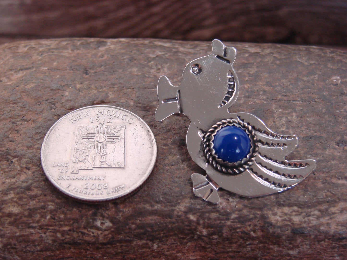 Native American Nickel Silver & Lapis Duck Pendant - Cleveland