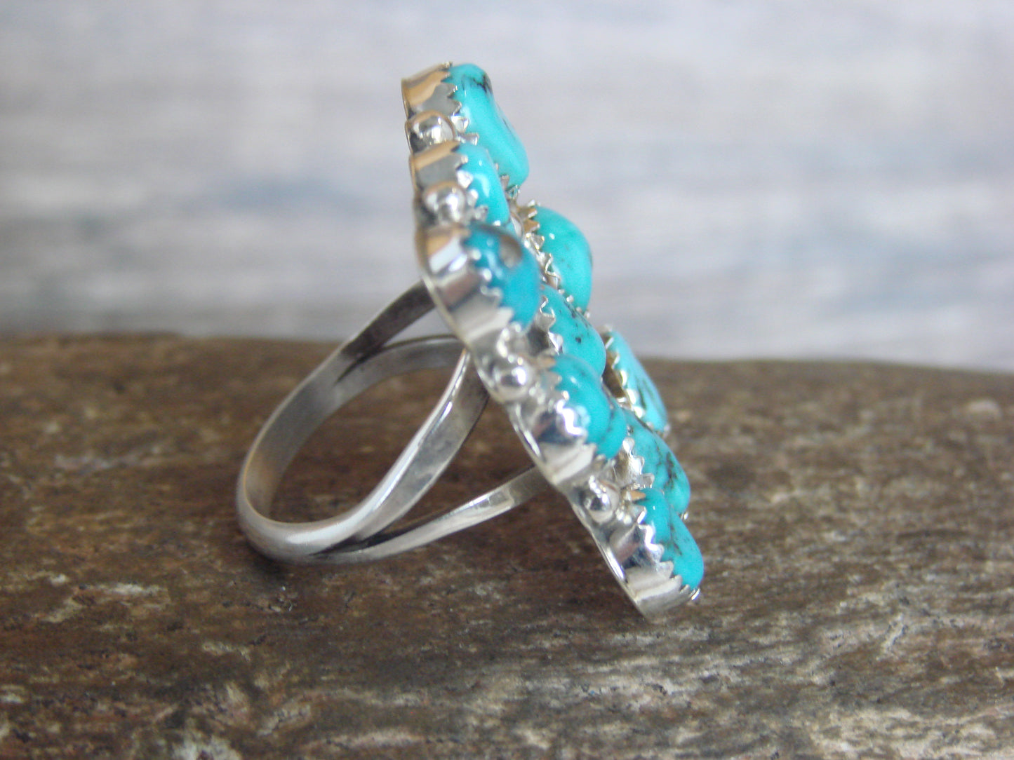 Native American Sterling Silver & Turquoise Cluster Ring - Begay - Size 7.5