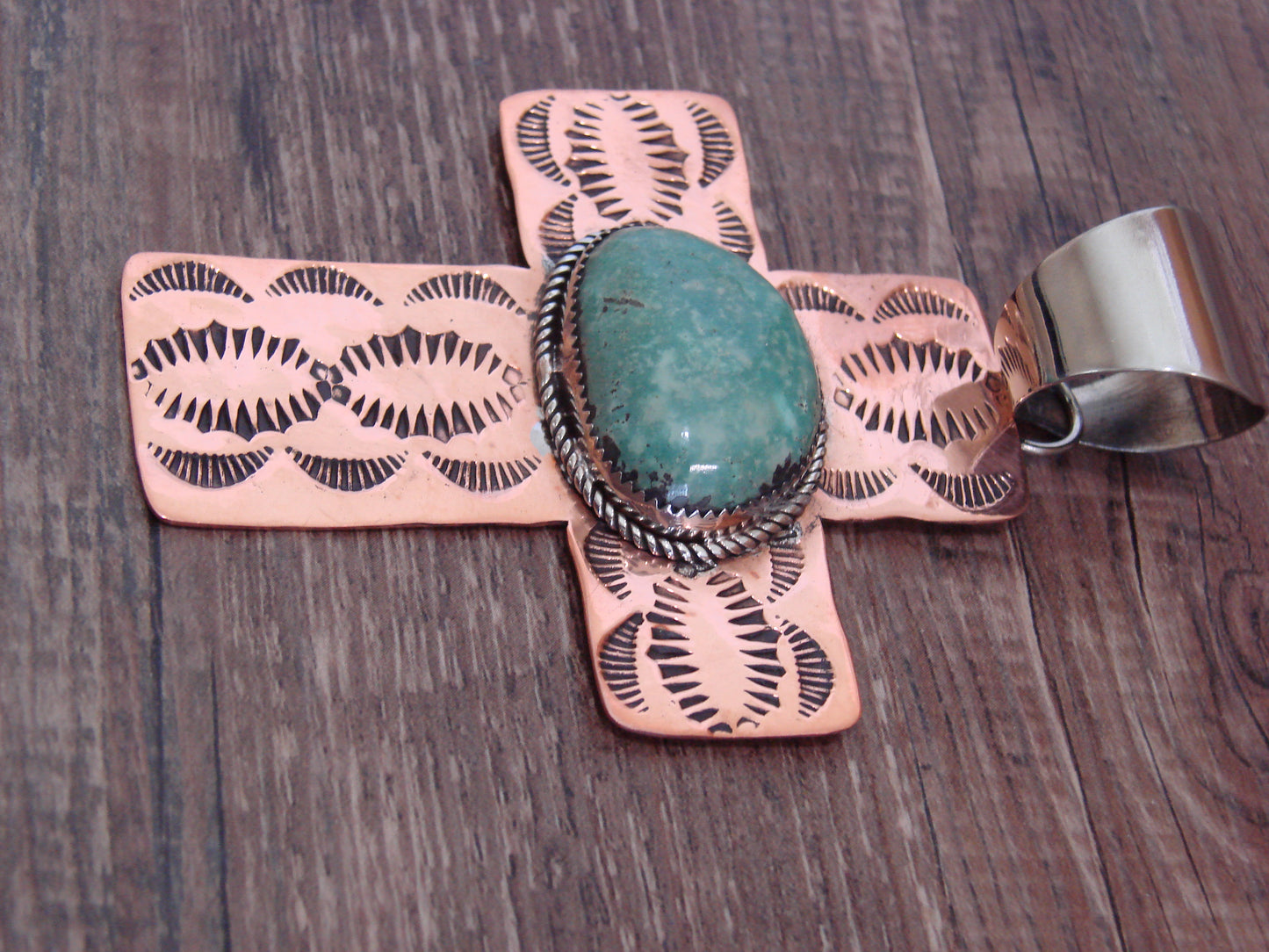 Native American Copper & Turquoise Cross Pendant by Cleveland