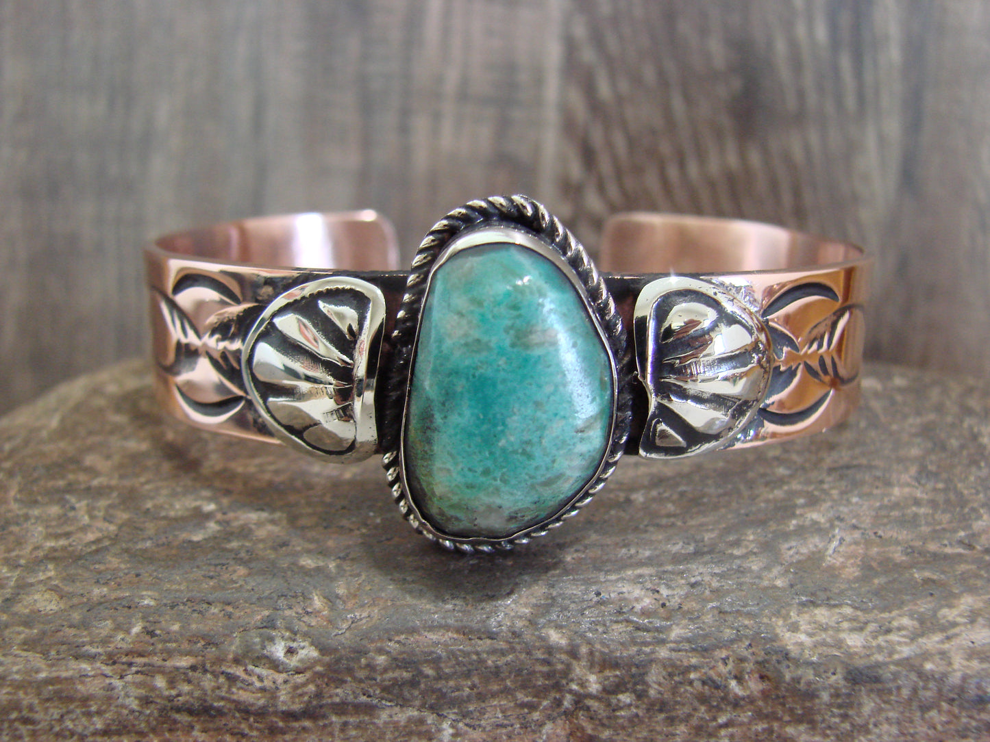 Native American Copper & Turquoise Bracelet by Cleveland