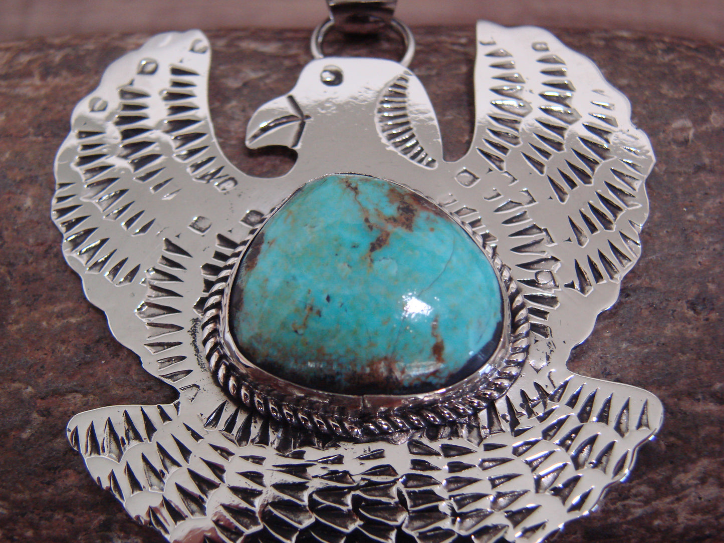 Native American Nickel Silver & Turquoise Eagle Pendant - Cleveland