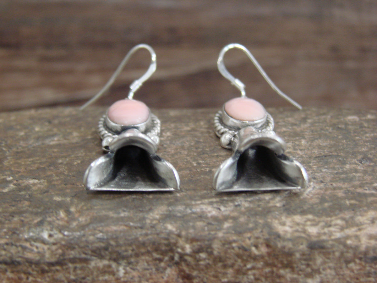Native American Sterling Silver Shell Squash Blossom Dangle Earrings - McCarthy