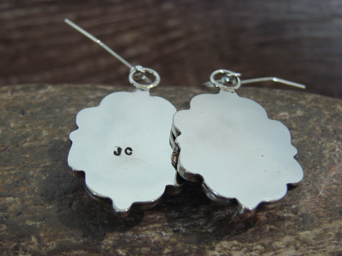 Native American Nickel Silver & Spiny Oyster Dangle Earrings - Cleveland