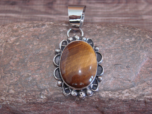 Native American Navajo Nickel Silver & Tiger Eye Pendant - Cleveland