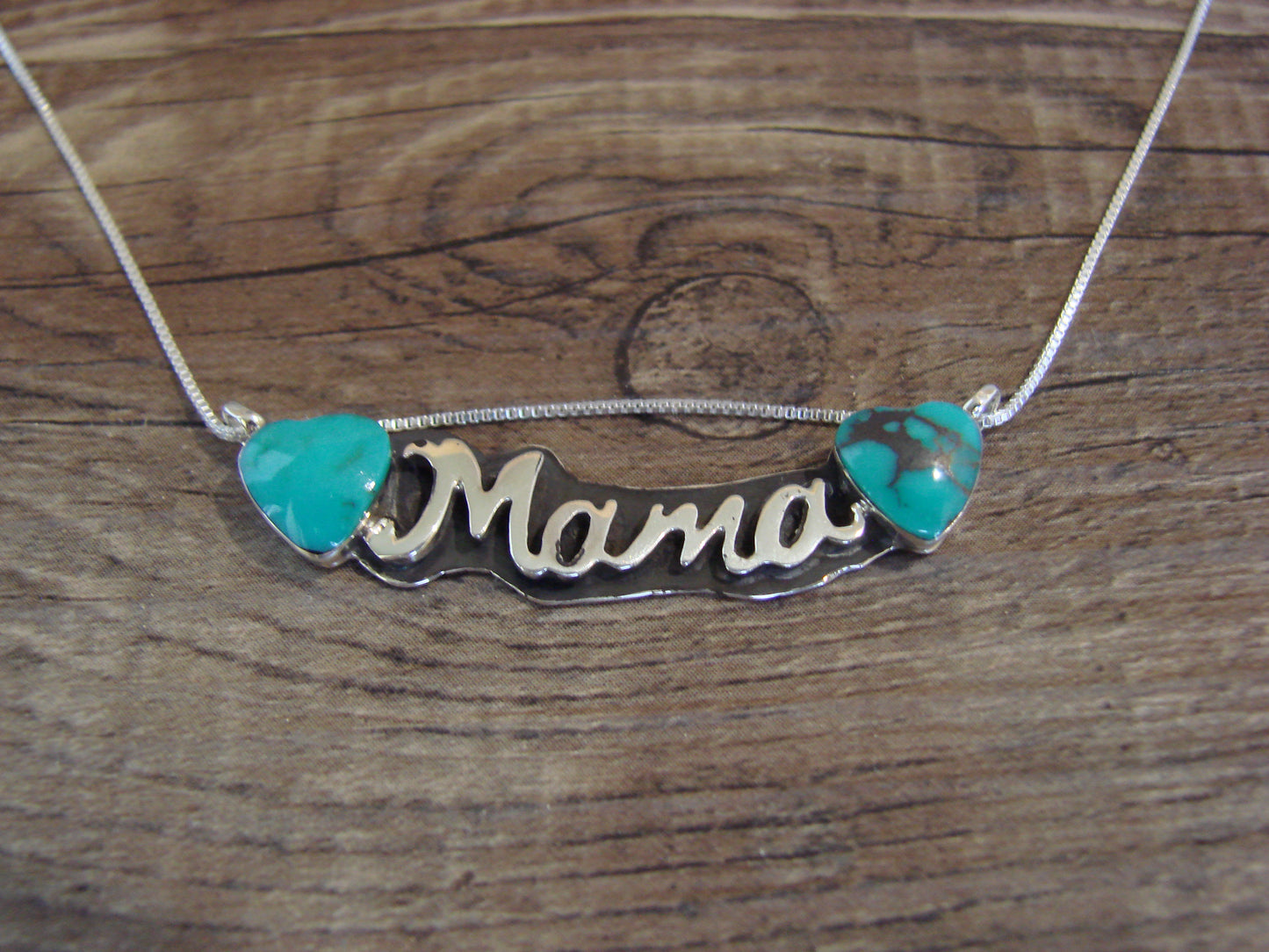 Native American Sterling Silver & Turquoise Heart Mama Necklace Signed Yazzie